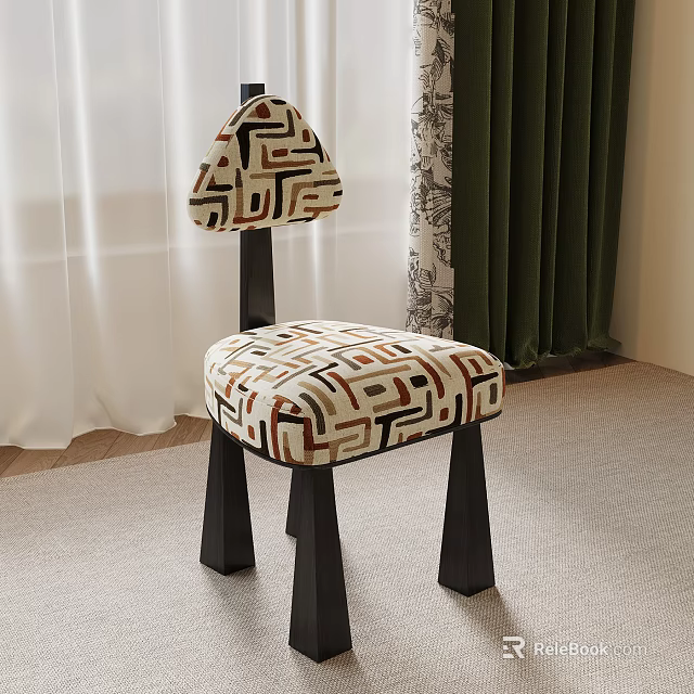 Modern Design Dining Chair With Geometric Pattern Backrest And Seat Cushion Black Legs 3d model 