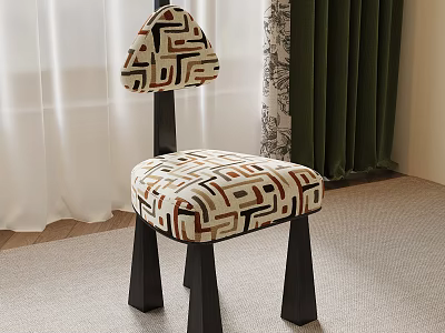 Modern Design Dining Chair With Geometric Pattern Backrest And Seat Cushion Black Legs 3d model