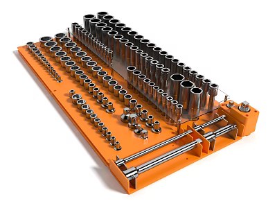 Organized Hardware Tools With Orange Tool Rack And Socket Accessories Set 3d model