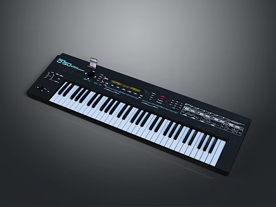Modern Black Electronic Keyboard Synthesizer For Home Use With White Keys And Control Knobs 3d model