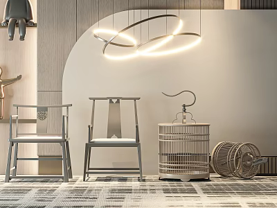 Modern Leisure Chairs With Sleek Metal Frame In Minimalist Indoor Space And Soft Upholstery 3d model