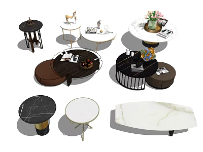 Modern Coffee Tables Collection With Marble Tops Metal Frames And Round Oval Designs 3d model