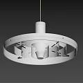 Modern Metallic Pendant Light With Layered Circular Structure And Warm Yellow Glow 3d model