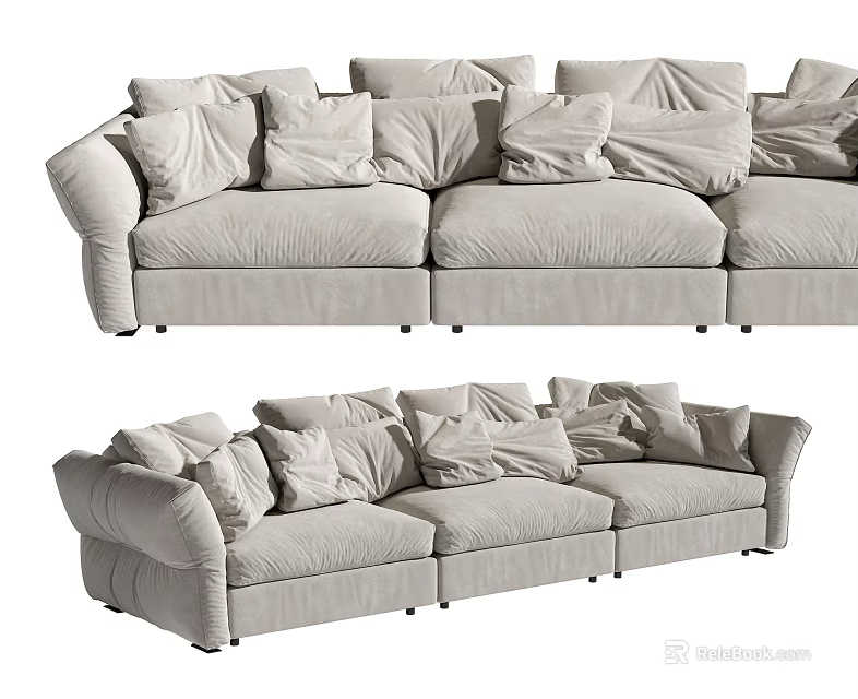 Light Gray Fabric Three Seater Sofa With Plush Pillows And Modern Comfort Style 3d model