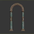 Intricate Arch Sculpture With Green Patterned Columns And Bronze Decorative Accents