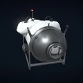 White And Silver Submersible With Metal Frame And Red Top Light