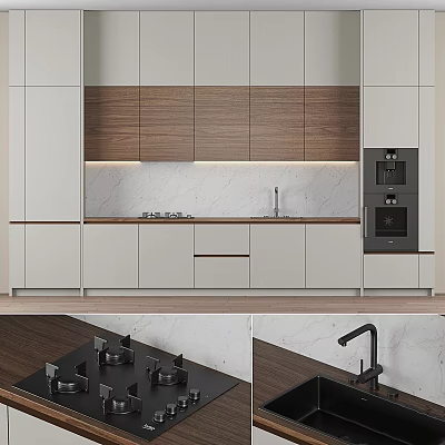 Modern Kitchen Cabinets With White Design Wooden Panels Marble Countertop And Appliances 3d model