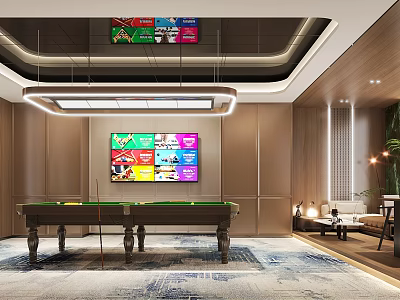 Modern Recreational Room With Billiards Table And TV 3d model