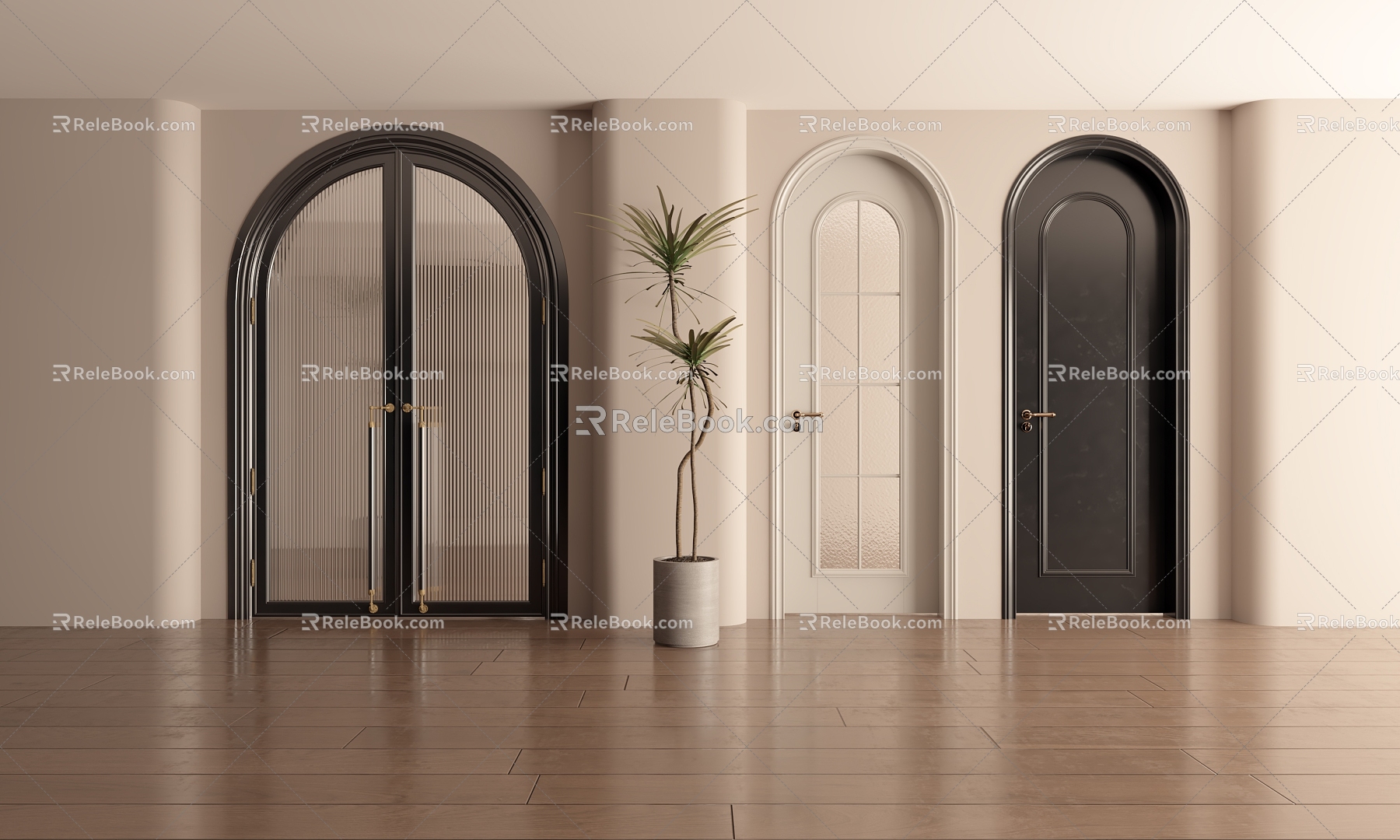 French shape arch arch arch glass door 3d model