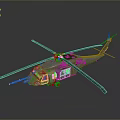 3D Model Military Helicopter With Rotors Cockpit Landing Gear And Gray Color