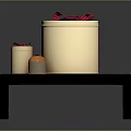 Golden Storage Buckets With Red Bows And Small Container On Black Table For Daily Use