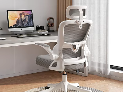 Modern Home Office Desk With Computer Monitor Ergonomic Chair And Minimalist Design 3d model