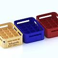 Three Multicolored Storage Baskets With Grid Design And Handles In Gold Blue Red