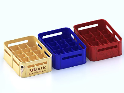 Three Multicolored Storage Baskets With Grid Design And Handles In Gold Blue Red 3d model
