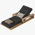 Stylish Lounge Chair With Wooden Frame Black White Cushions Pillow And Towel