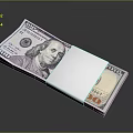 Stack of 100 US Dollar Bills Bound with White Paper Band