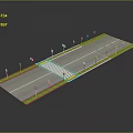 Urban Road Design With Two Way Lanes Zebra Crossing Street Lamps And Green Belts