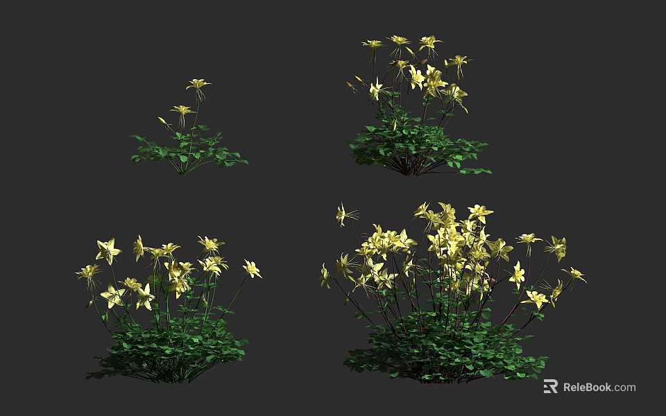 Vibrant Yellow Flowers With Lush Green Leaves In Different Natural Clusters 3d model 