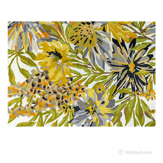 Square Rug With Vibrant Floral Leaf Patterns In Bright Colors 3d model 