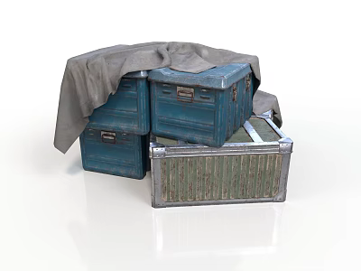 Realistic Style Luggage Case Blue Metal Case Green Stripe Case Grey Fabric Covering Realistic Cartoon 3d model