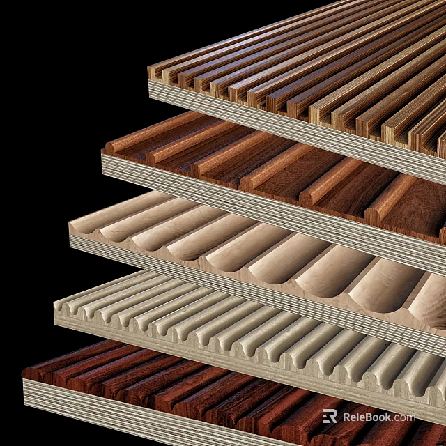 Layered Wooden Wall Panels With Various Textures And Different Patterns 3d model 