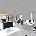 Modern Public Office Space With Open Layout Workstations And Office Computers 3d model