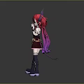 Game And Movie Character With Red Hair Horns Purple Long Hair And Heart Accessory