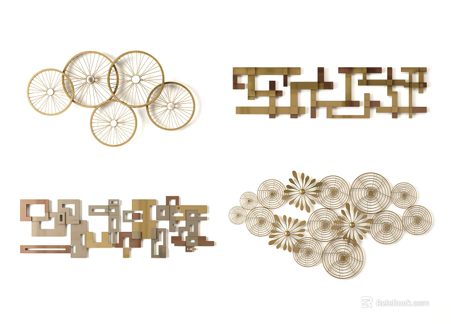 Modern Artistic Wall Decor With Geometric Wheel Floral And Abstract Patterns 3d model