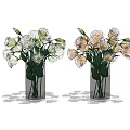 Two Clear Glass Vases Holding White and Pink Fresh Flowers with Green Stems