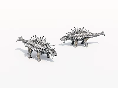 Two Silver Metal Dinosaur Models With Spiked Backs For Decorative 3d model