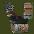 Rusty Barrel Robot Featuring Biomechanical Creature Elements And Spiked Metal Parts