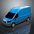 Blue Ford Van Modern Exterior Design With Sleek Body And Reflection On Dark Surface