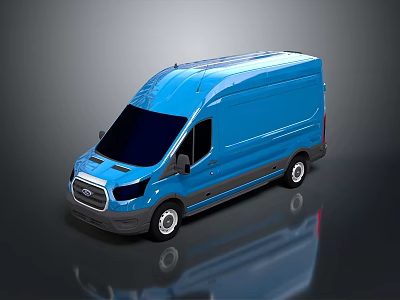 Blue Ford Van Modern Exterior Design With Sleek Body And Reflection On Dark Surface 3d model