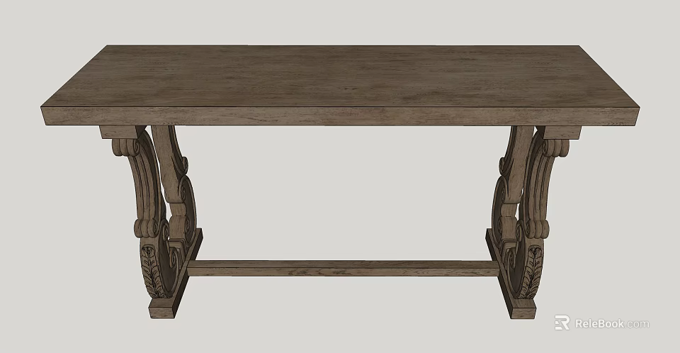 Classic Wooden Console Table With Carved Legs And Ornate Design 3d model 