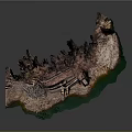 Detailed Rocky Terrain Model With Layered Earth Vegetation And Green Water