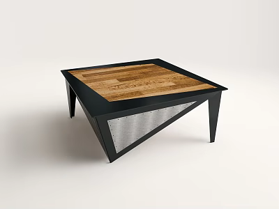 Square Coffee Table With Wooden Top Black Frame And Metal Mesh Design 3d model