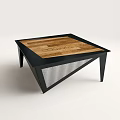 Square Coffee Table With Wooden Top Black Frame And Metal Mesh Design
