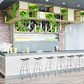 Modern Bar Interior With Brick Wall Green Plants Wine Rack Bar Counter And Stools