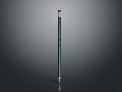 Green Pencil With Red Eraser Cap And Smooth Wooden Body For Daily Use 3d model