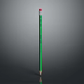 Green Pencil With Red Eraser Cap And Smooth Wooden Body For Daily Use