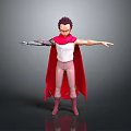 Anime 3D Character Model With Red Hair White Top Pink Pants Red Cape Mechanical Arm