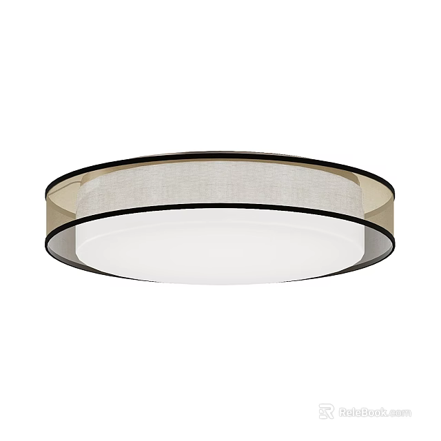 Modern Round Ceiling Light With White Shade Black Metal Frame And Textured Fabric Trim 3d model