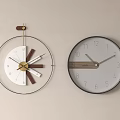 Two Modern Wall Clocks With Metal Frame Black Border Wooden Accents And White Dial