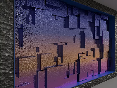 Creative 3D Square Tile Background Wall With Gradient Purple Blue Gold Glossy Surface 3d model