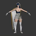 Hooded Fantasy Character With Blue Top White Shorts Long Gloves White Boots And Gold Accents