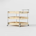 Three Tier Storage Rack With Wooden Shelves And Metal Frame On Wheels