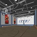 Indoor Basketball Court With Modern Lighting Seats And Sports Posters For Fitness Training