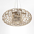 Modern Circular Chandelier With Geometric Grid Design And Warm Metallic Frame 3d model