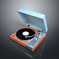 Stylish Vinyl Turntable for Home Living with Orange Base Blue Lid and Black Vinyl Record