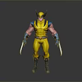 Wolverine Character in Yellow Blue Costume with Metal Claws and Muscular Build